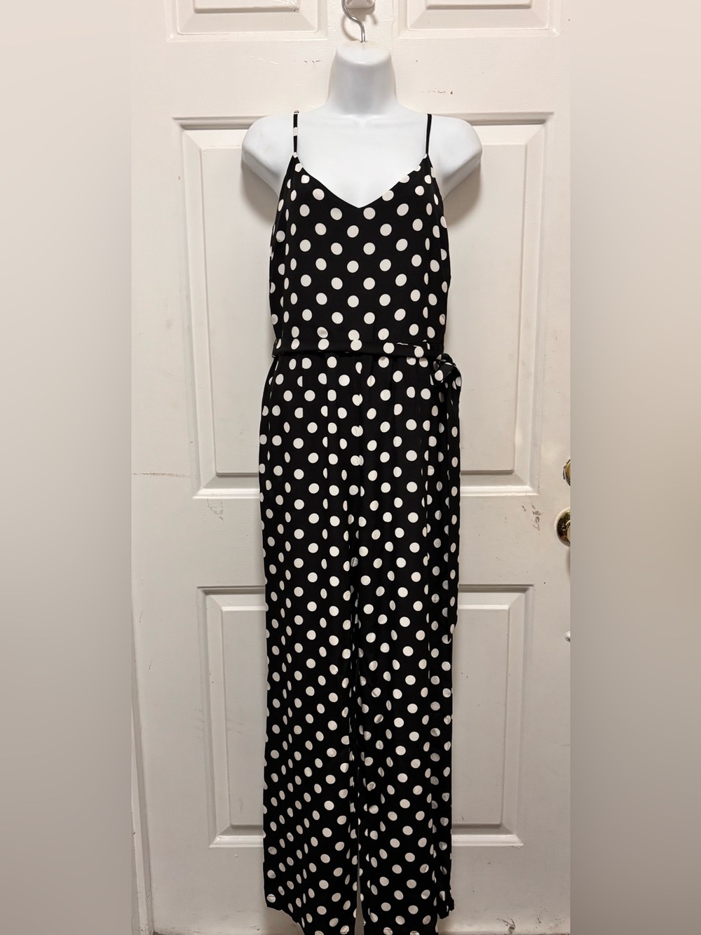 L’AGENCE Black & White Polka Dot Spaghetti Strap Jumpsuit Size 2